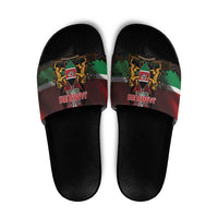 Happy Kenya Independence Day Slide Sandals Coat Of Arms With Kente Pattern - Wonder Print Shop