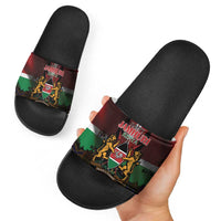 Happy Kenya Independence Day Slide Sandals Coat Of Arms With Kente Pattern - Wonder Print Shop
