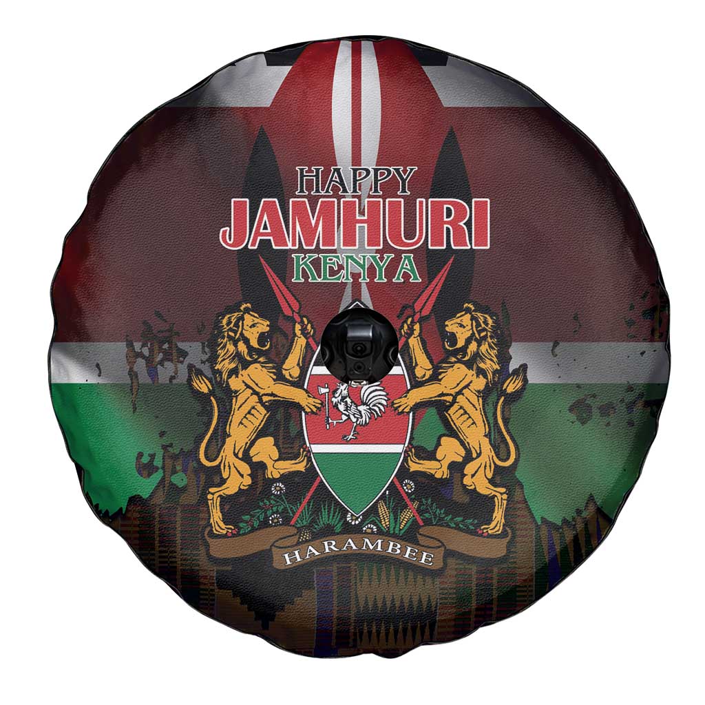 Happy Kenya Independence Day Spare Tire Cover Coat Of Arms With Kente Pattern - Wonder Print Shop