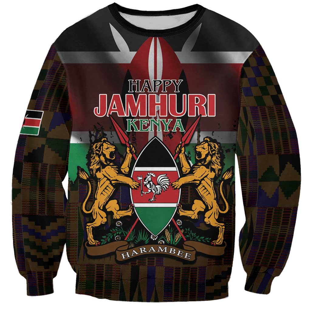 Happy Kenya Independence Day Sweatshirt Coat Of Arms With Kente Pattern - Wonder Print Shop