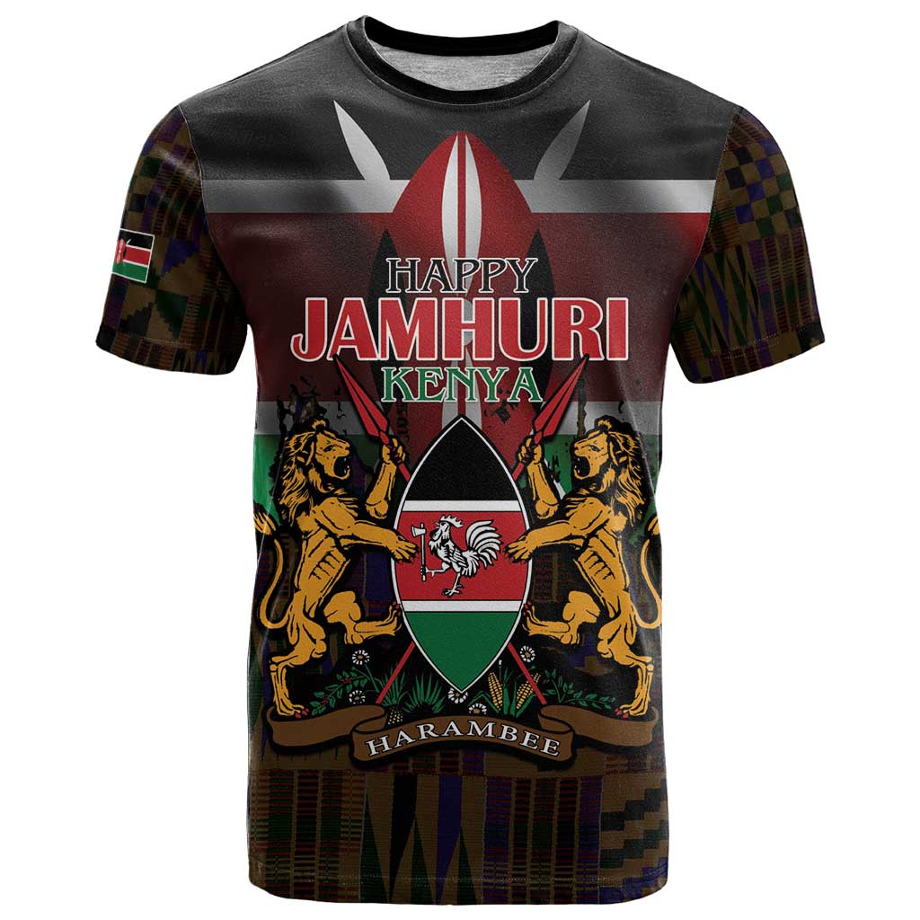 Happy Kenya Independence Day T Shirt Coat Of Arms With Kente Pattern - Wonder Print Shop