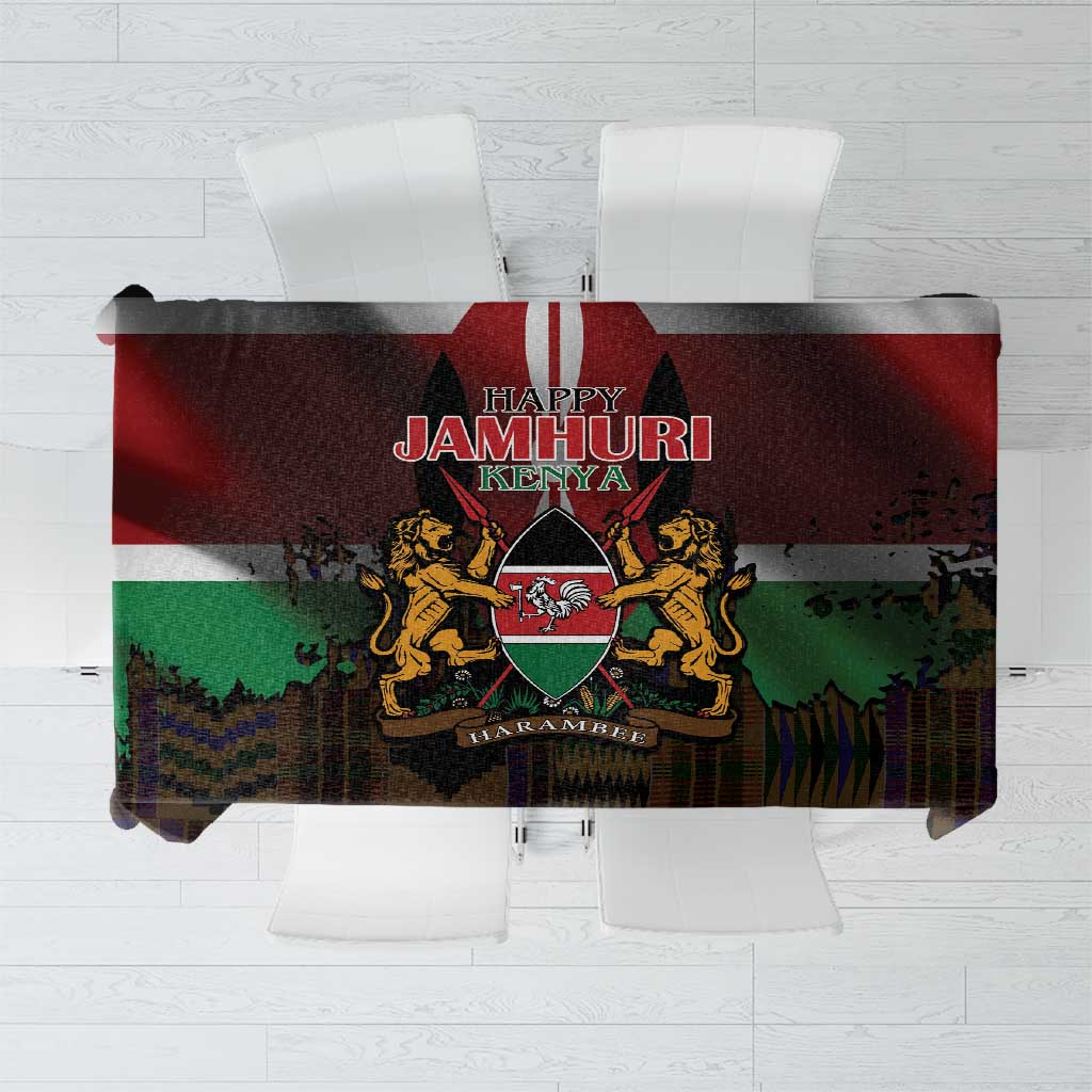 Happy Kenya Independence Day Tablecloth Coat Of Arms With Kente Pattern - Wonder Print Shop