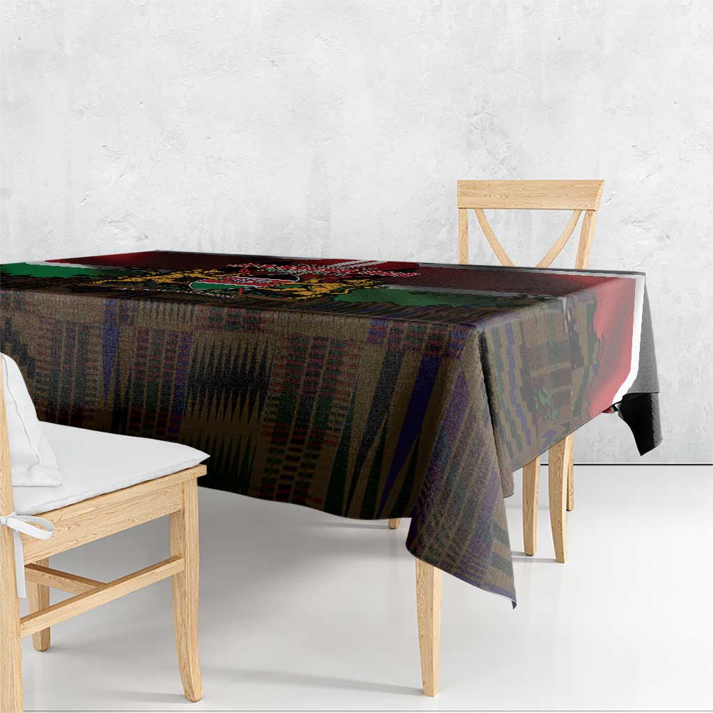 Happy Kenya Independence Day Tablecloth Coat Of Arms With Kente Pattern - Wonder Print Shop