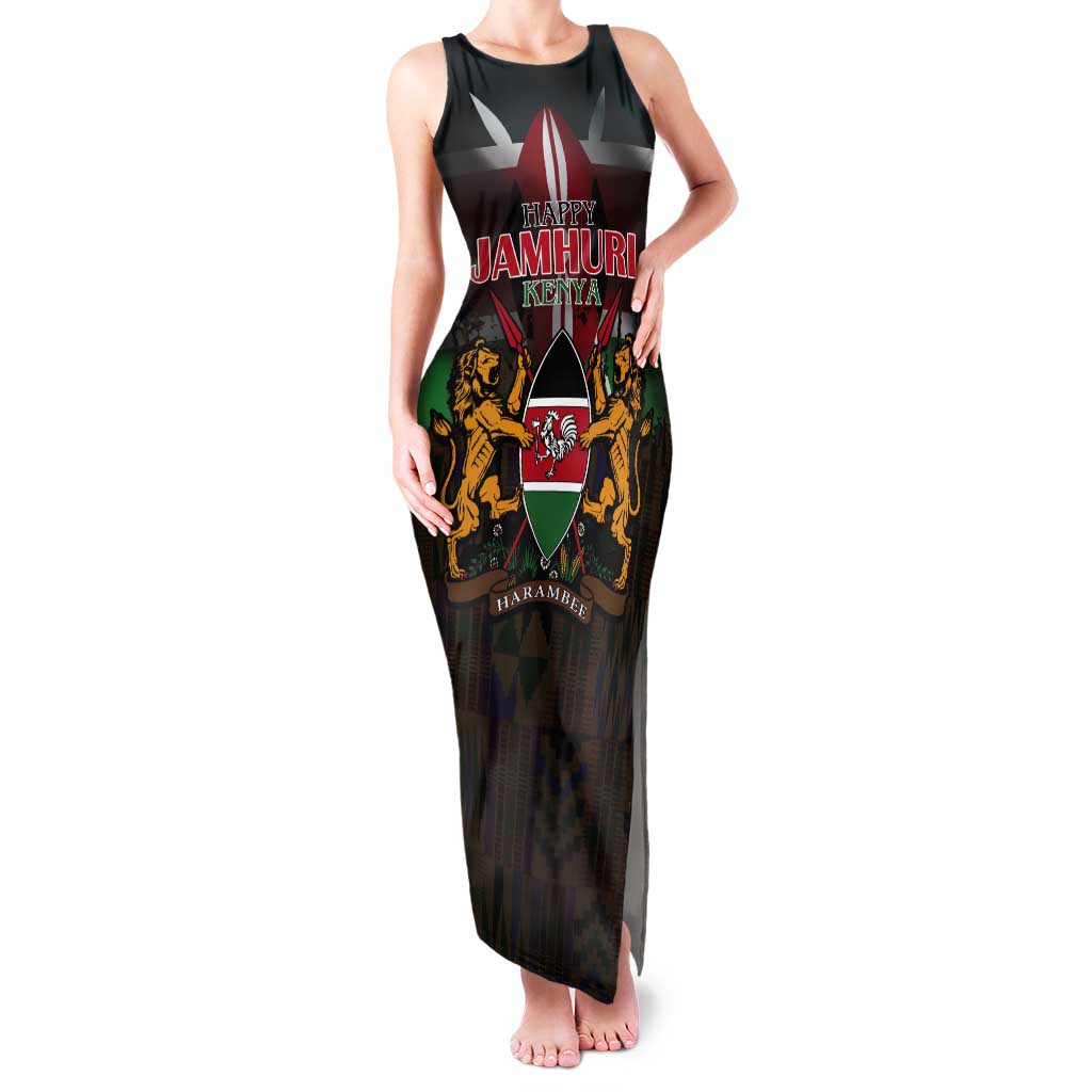 Happy Kenya Independence Day Tank Maxi Dress Coat Of Arms With Kente Pattern - Wonder Print Shop