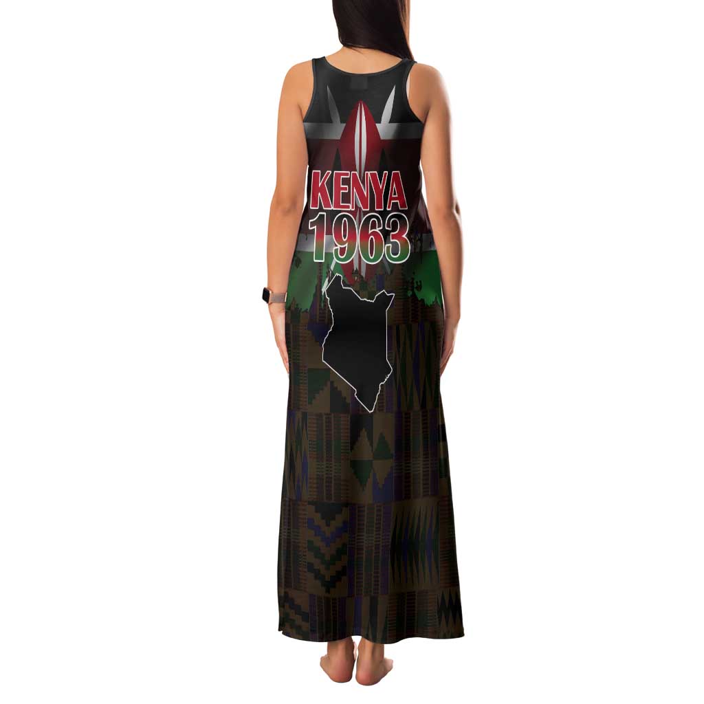 Happy Kenya Independence Day Tank Maxi Dress Coat Of Arms With Kente Pattern - Wonder Print Shop