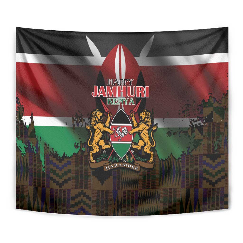 Happy Kenya Independence Day Tapestry Coat Of Arms With Kente Pattern - Wonder Print Shop