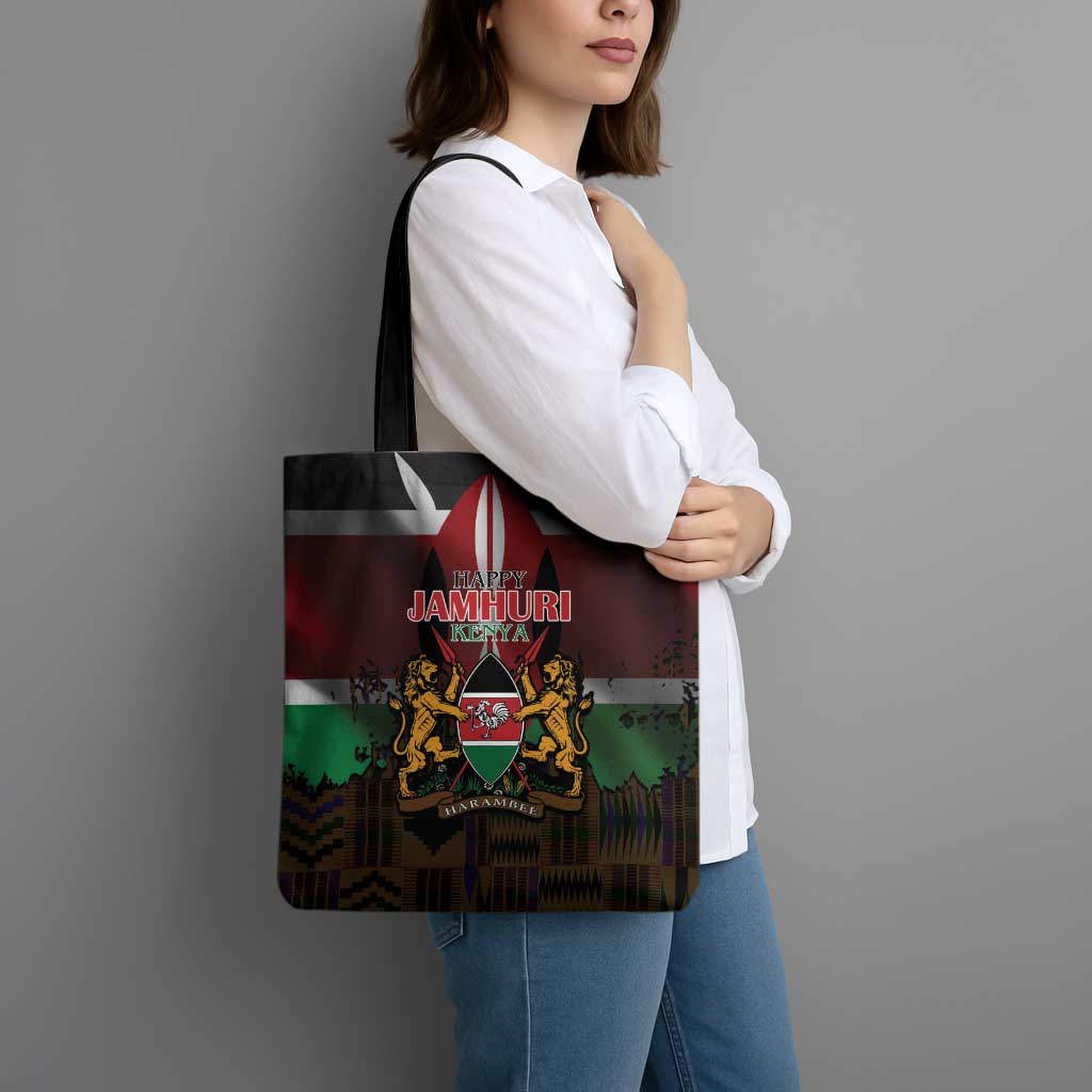 Happy Kenya Independence Day Tote Bag Coat Of Arms With Kente Pattern - Wonder Print Shop