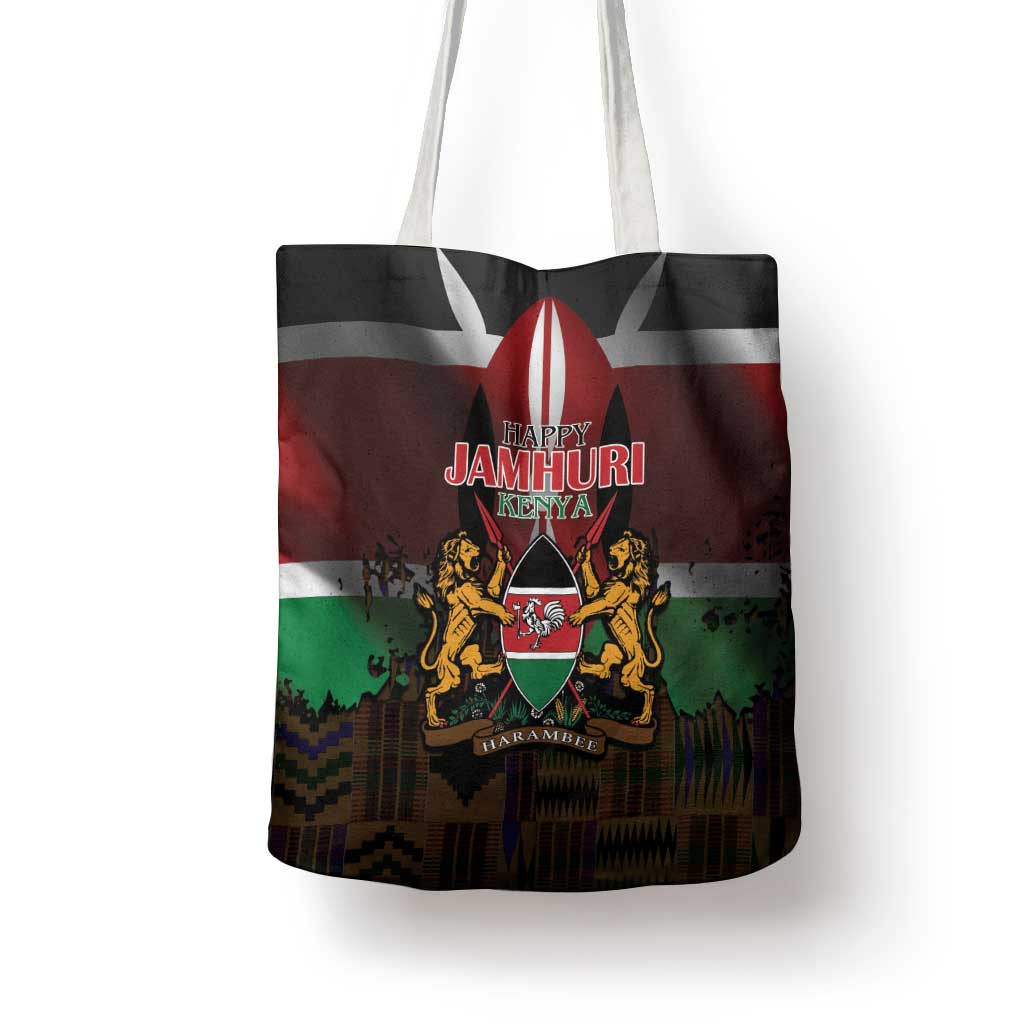 Happy Kenya Independence Day Tote Bag Coat Of Arms With Kente Pattern - Wonder Print Shop