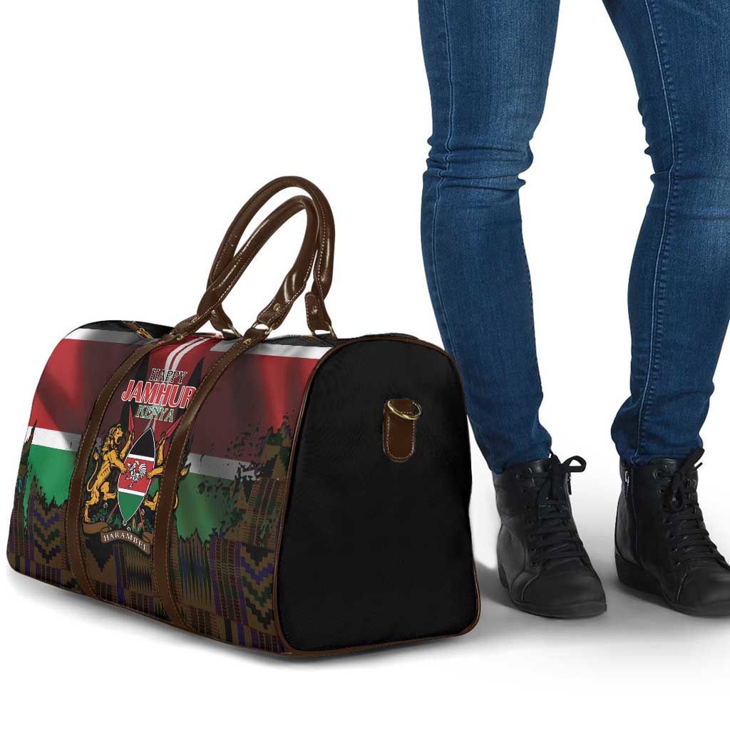 Happy Kenya Independence Day Travel Bag Coat Of Arms With Kente Pattern - Wonder Print Shop