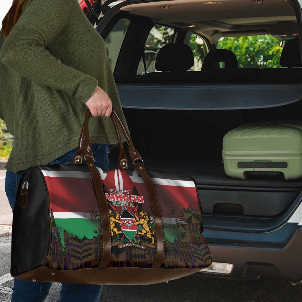 Happy Kenya Independence Day Travel Bag Coat Of Arms With Kente Pattern - Wonder Print Shop
