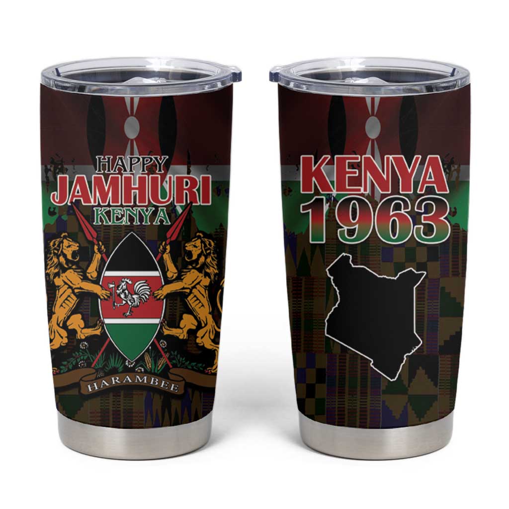 Happy Kenya Independence Day Tumbler Cup Coat Of Arms With Kente Pattern - Wonder Print Shop