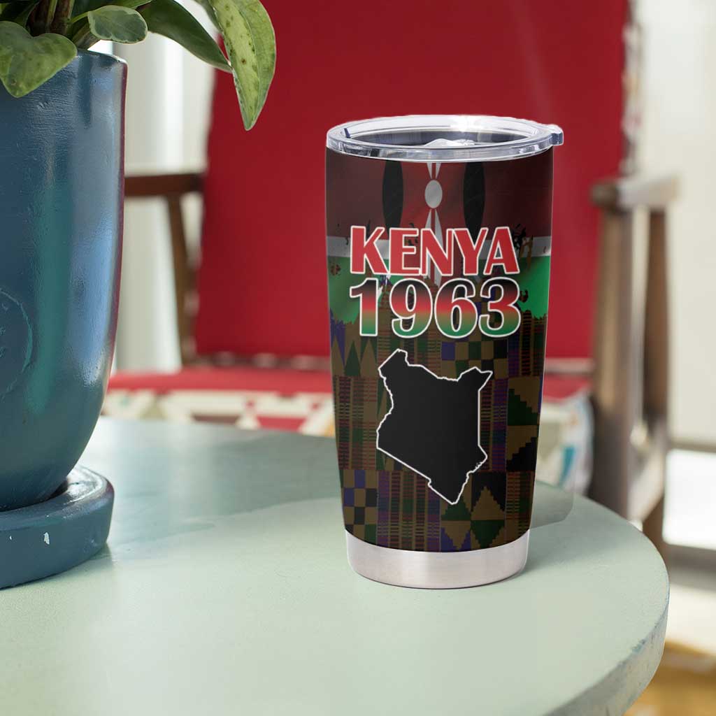 Happy Kenya Independence Day Tumbler Cup Coat Of Arms With Kente Pattern - Wonder Print Shop