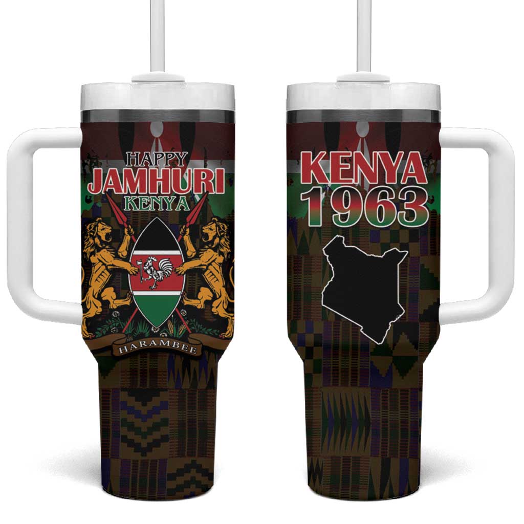 Happy Kenya Independence Day Tumbler With Handle Coat Of Arms With Kente Pattern - Wonder Print Shop
