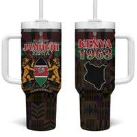 Happy Kenya Independence Day Tumbler With Handle Coat Of Arms With Kente Pattern - Wonder Print Shop