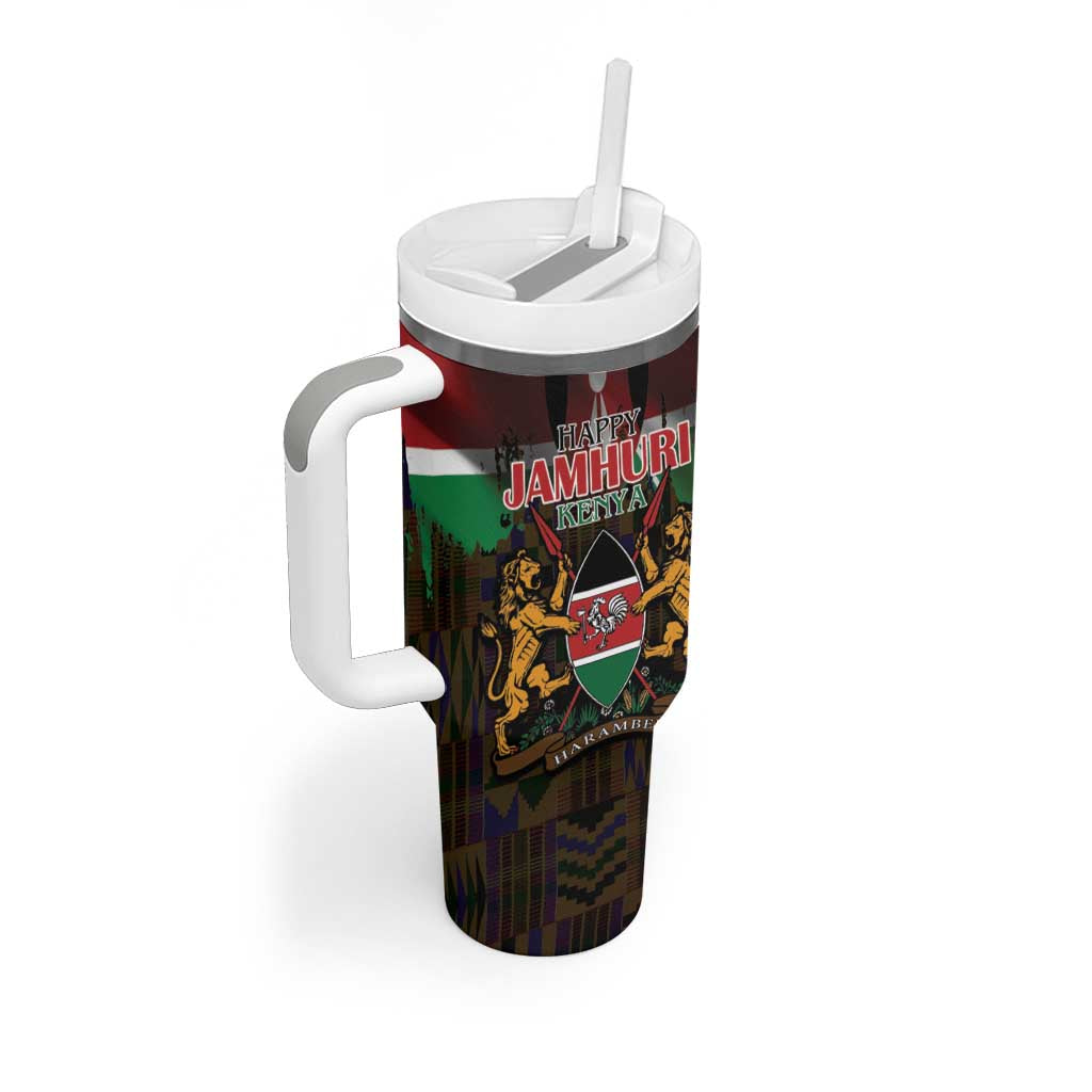 Happy Kenya Independence Day Tumbler With Handle Coat Of Arms With Kente Pattern - Wonder Print Shop