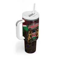 Happy Kenya Independence Day Tumbler With Handle Coat Of Arms With Kente Pattern - Wonder Print Shop