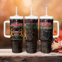 Happy Kenya Independence Day Tumbler With Handle Coat Of Arms With Kente Pattern - Wonder Print Shop