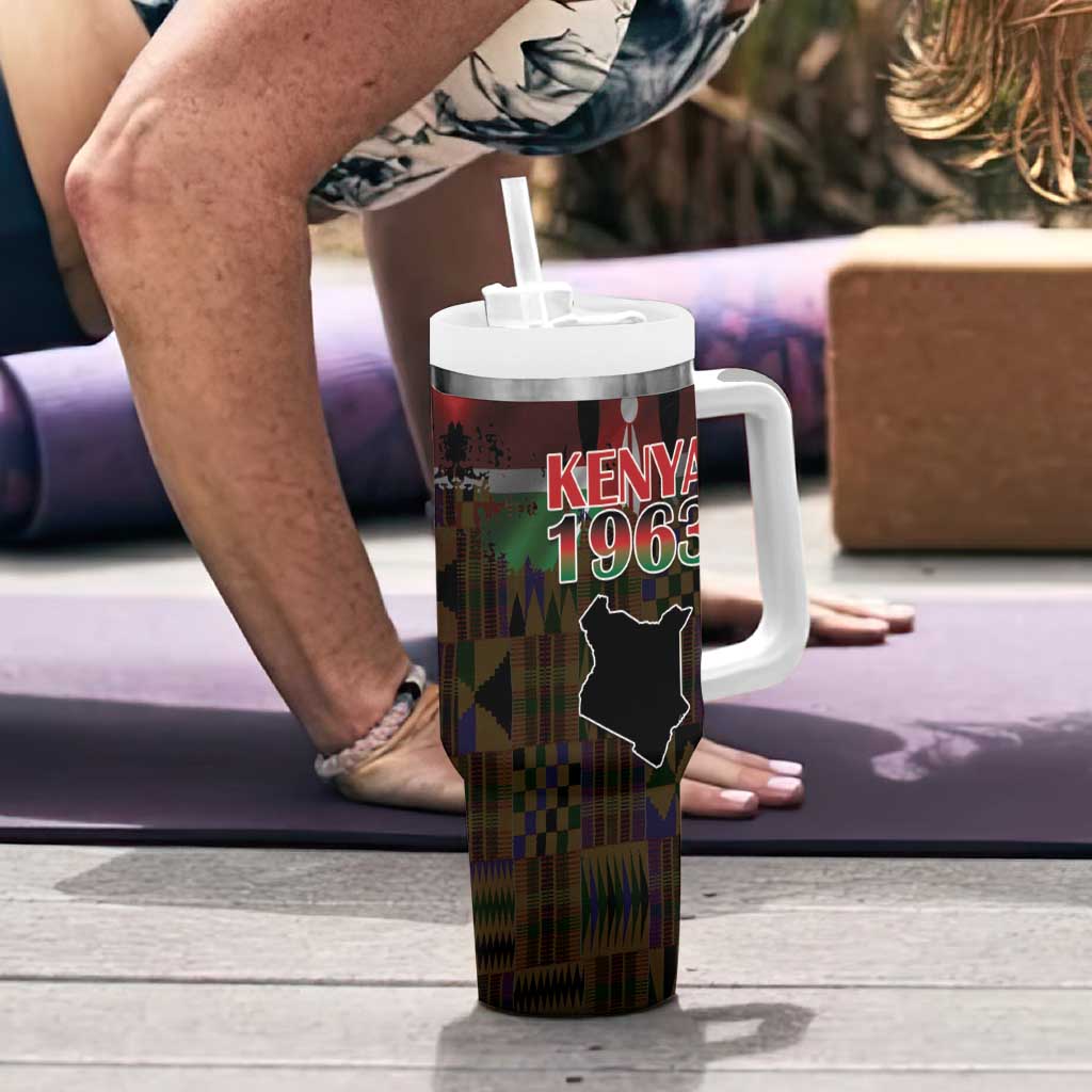 Happy Kenya Independence Day Tumbler With Handle Coat Of Arms With Kente Pattern - Wonder Print Shop