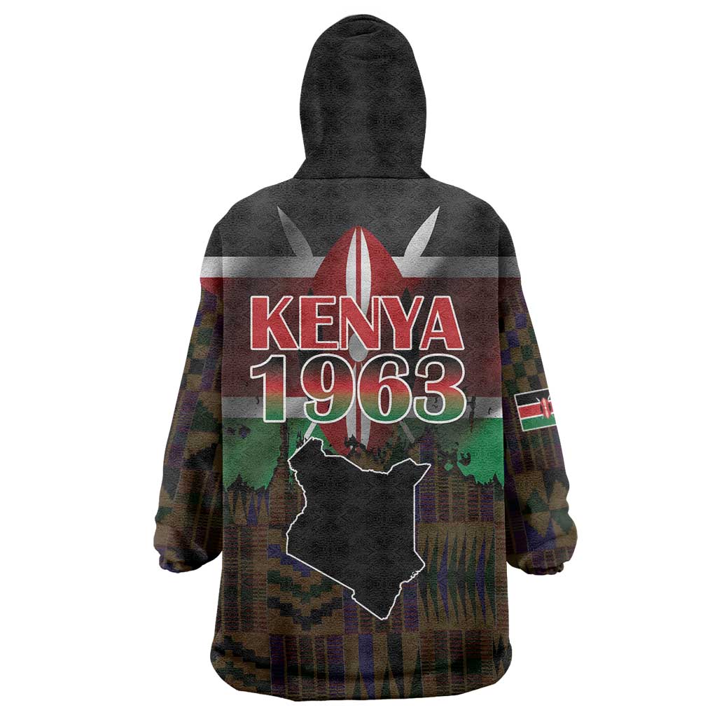 Happy Kenya Independence Day Wearable Blanket Hoodie Coat Of Arms With Kente Pattern - Wonder Print Shop