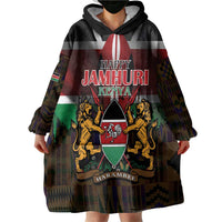 Happy Kenya Independence Day Wearable Blanket Hoodie Coat Of Arms With Kente Pattern - Wonder Print Shop
