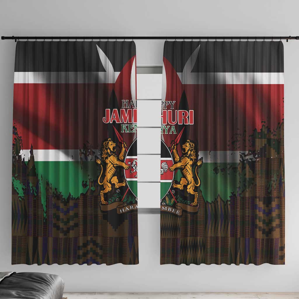 Happy Kenya Independence Day Window Curtain Coat Of Arms With Kente Pattern - Wonder Print Shop