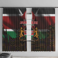 Happy Kenya Independence Day Window Curtain Coat Of Arms With Kente Pattern - Wonder Print Shop