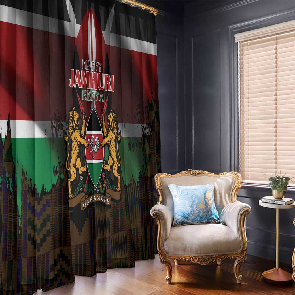 Happy Kenya Independence Day Window Curtain Coat Of Arms With Kente Pattern - Wonder Print Shop