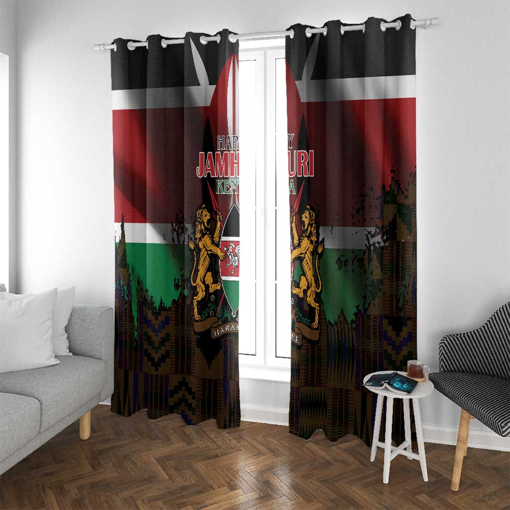 Happy Kenya Independence Day Window Curtain Coat Of Arms With Kente Pattern - Wonder Print Shop