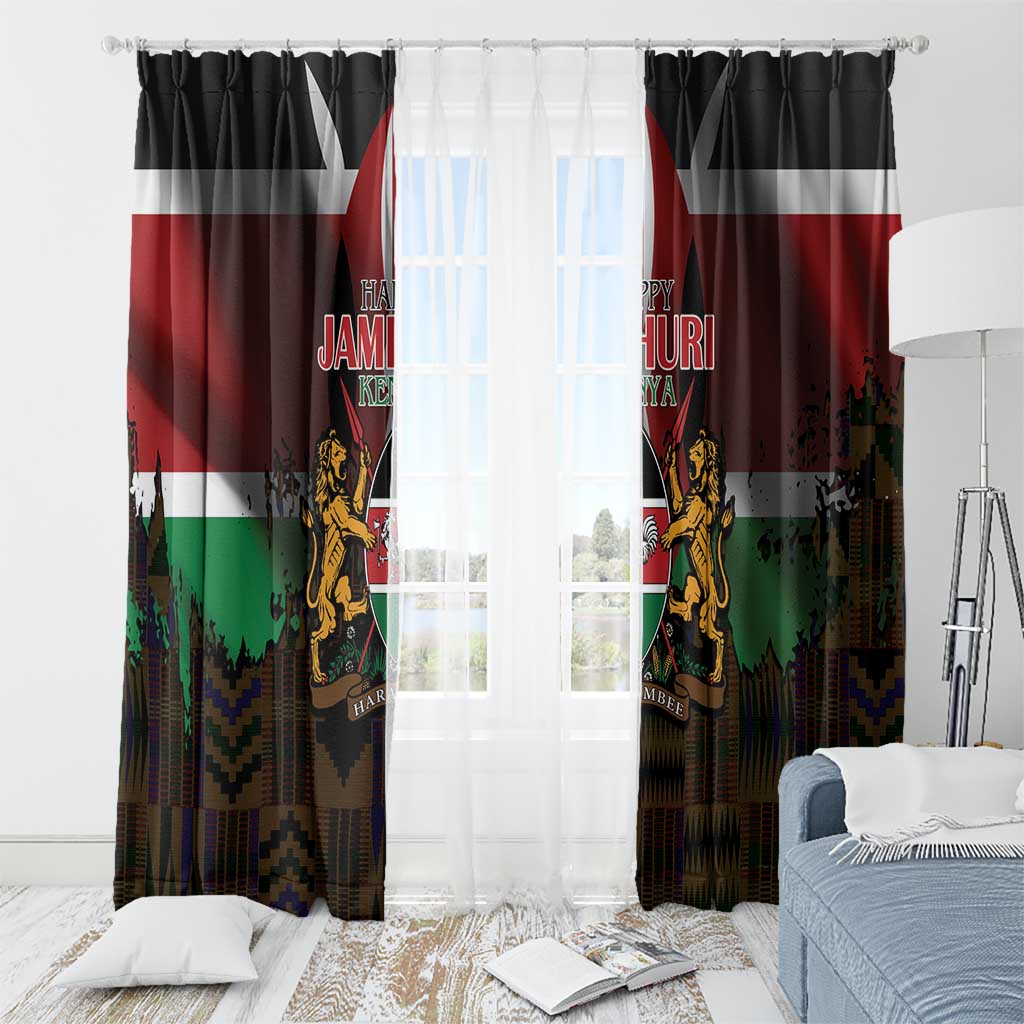 Happy Kenya Independence Day Window Curtain Coat Of Arms With Kente Pattern - Wonder Print Shop