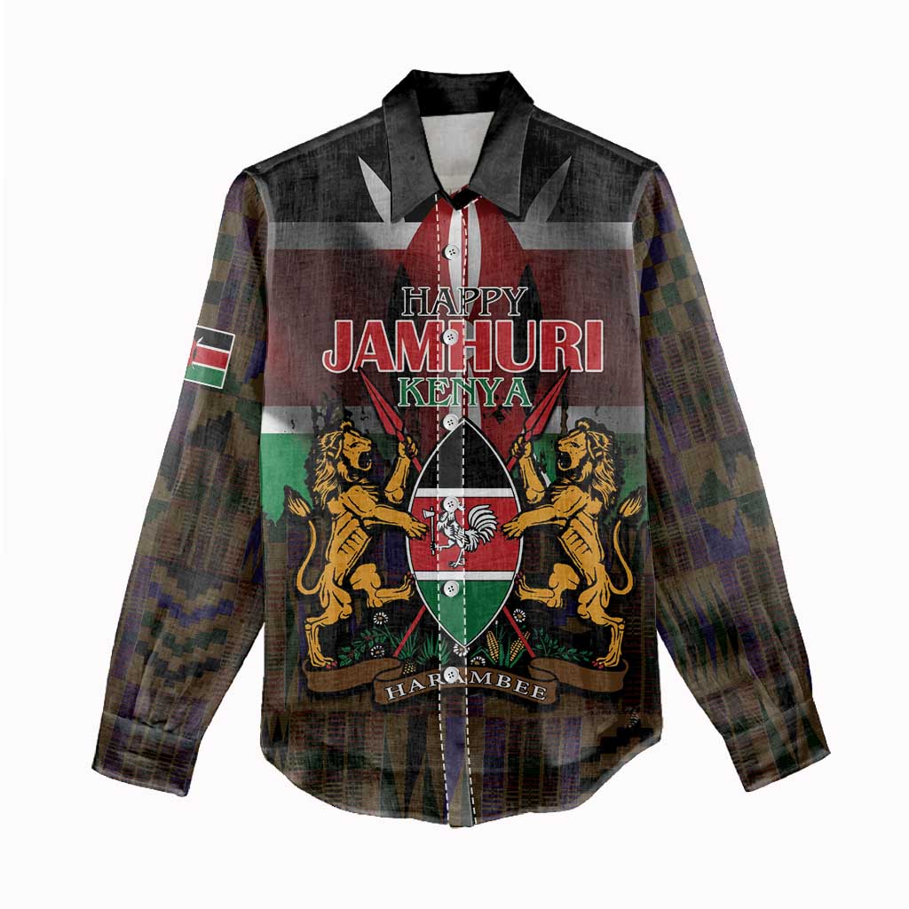 Happy Kenya Independence Day Women Casual Shirt Coat Of Arms With Kente Pattern - Wonder Print Shop