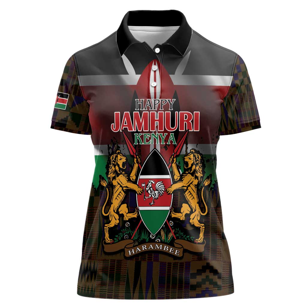 Happy Kenya Independence Day Women Polo Shirt Coat Of Arms With Kente Pattern - Wonder Print Shop