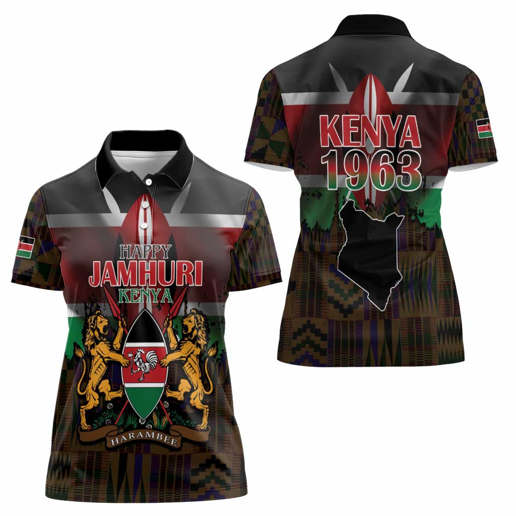 Happy Kenya Independence Day Women Polo Shirt Coat Of Arms With Kente Pattern - Wonder Print Shop