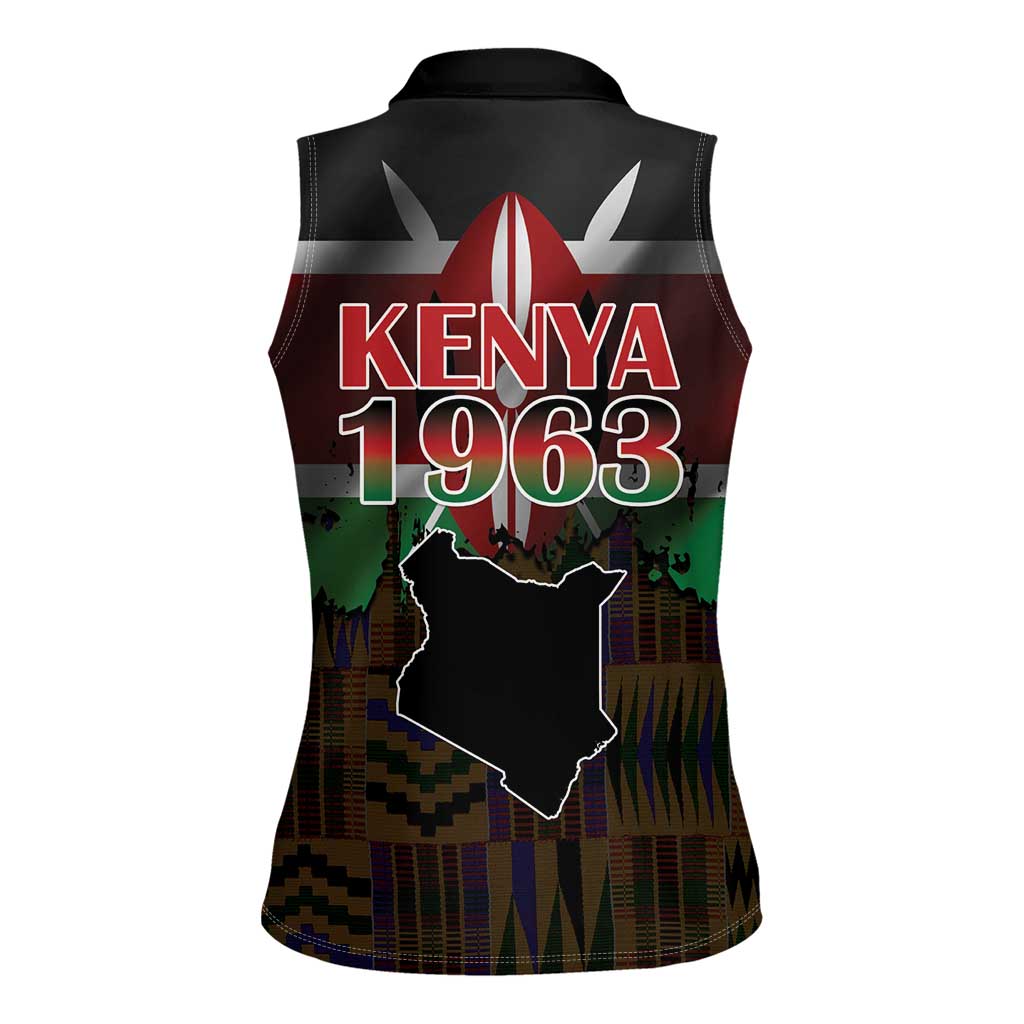 Happy Kenya Independence Day Women Sleeveless Polo Shirt Coat Of Arms With Kente Pattern - Wonder Print Shop