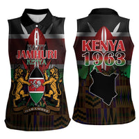 Happy Kenya Independence Day Women Sleeveless Polo Shirt Coat Of Arms With Kente Pattern - Wonder Print Shop