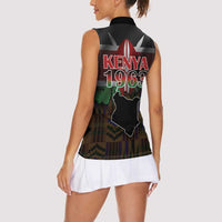 Happy Kenya Independence Day Women Sleeveless Polo Shirt Coat Of Arms With Kente Pattern - Wonder Print Shop