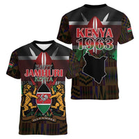 Happy Kenya Independence Day Women V-Neck T-Shirt Coat Of Arms With Kente Pattern - Wonder Print Shop
