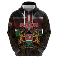 Happy Kenya Independence Day Zip Hoodie Coat Of Arms With Kente Pattern - Wonder Print Shop