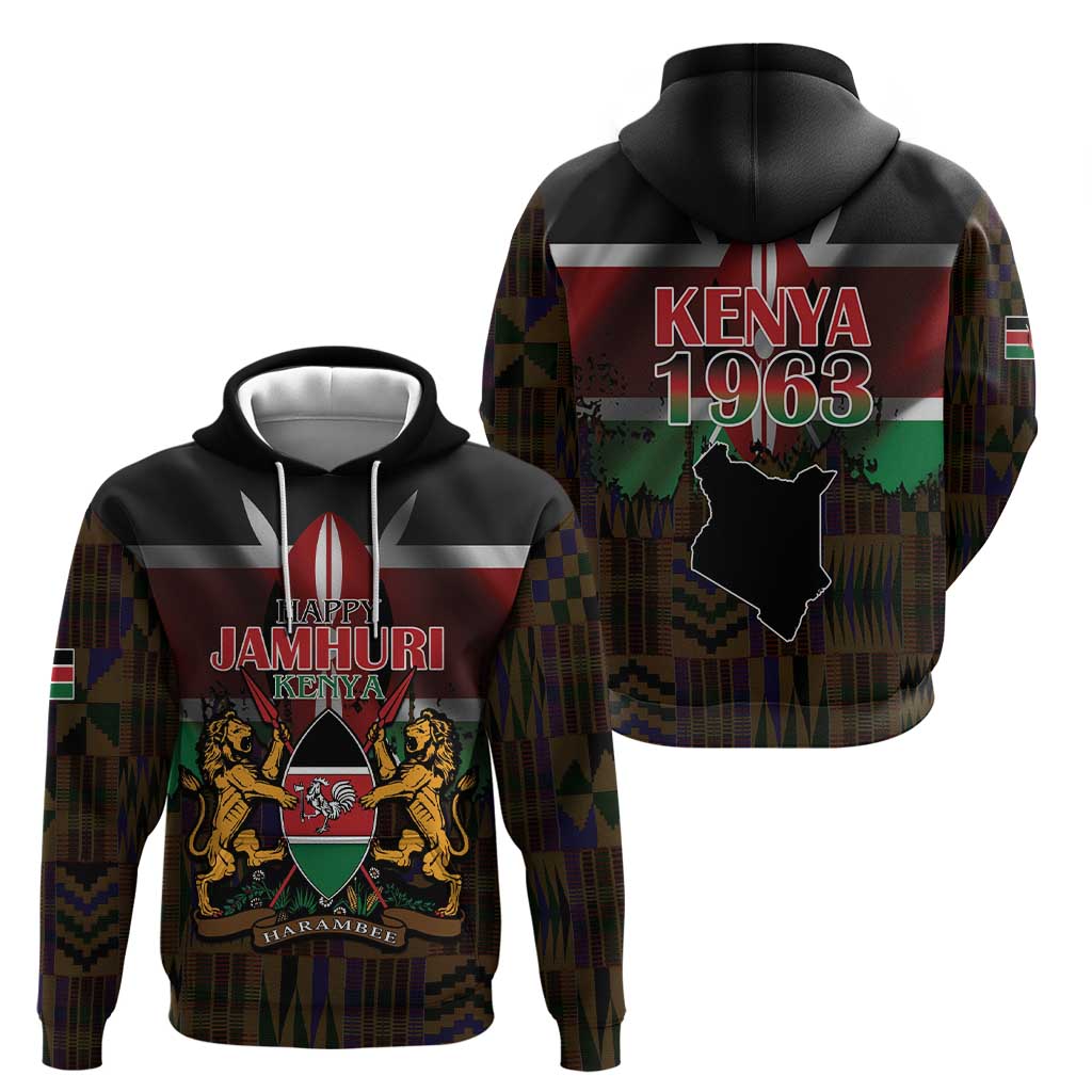 Happy Kenya Independence Day Zip Hoodie Coat Of Arms With Kente Pattern - Wonder Print Shop