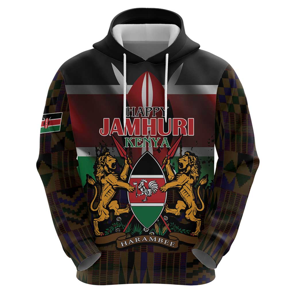 Happy Kenya Independence Day Zip Hoodie Coat Of Arms With Kente Pattern - Wonder Print Shop