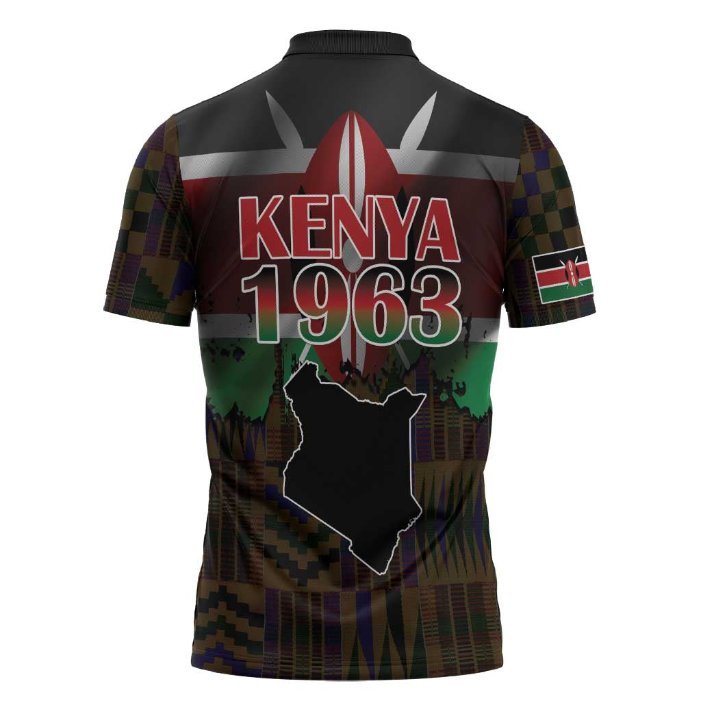 Happy Kenya Independence Day Zipper Polo Shirt Coat Of Arms With Kente Pattern - Wonder Print Shop