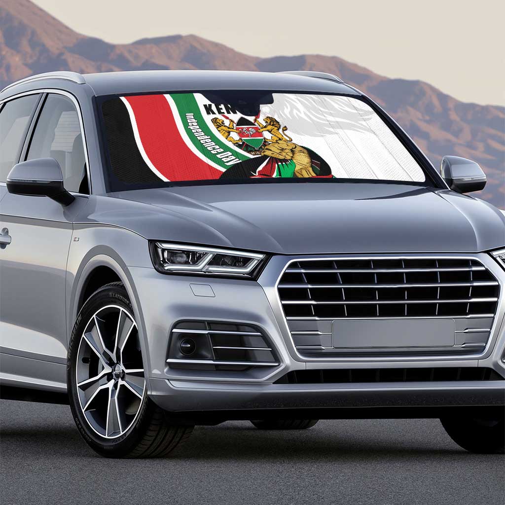 Kenya Jamhuri Day Auto Sun Shade Lion With Coat Of Arms - Wonder Print Shop