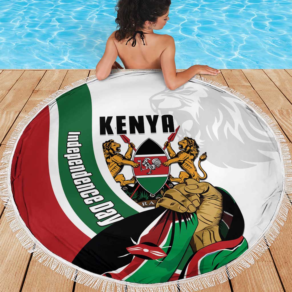 Kenya Jamhuri Day Beach Blanket Lion With Coat Of Arms - Wonder Print Shop