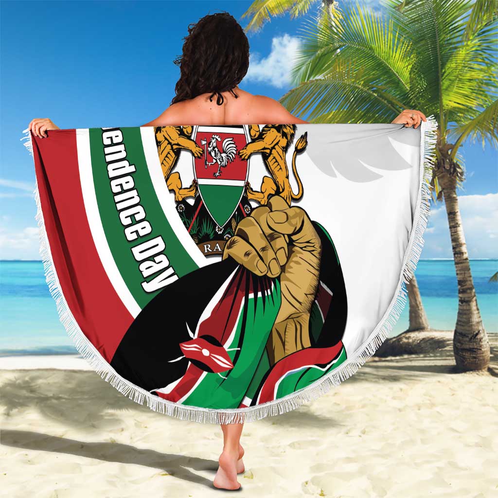 Kenya Jamhuri Day Beach Blanket Lion With Coat Of Arms - Wonder Print Shop
