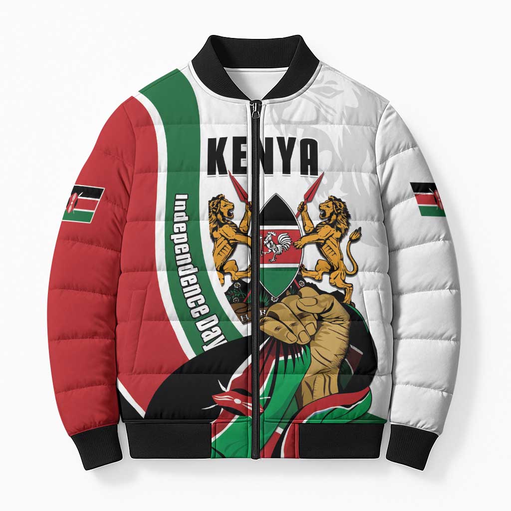 Personalized Kenya Jamhuri Day Bomber Puffer Jacket Lion With Coat Of Arms - Wonder Print Shop