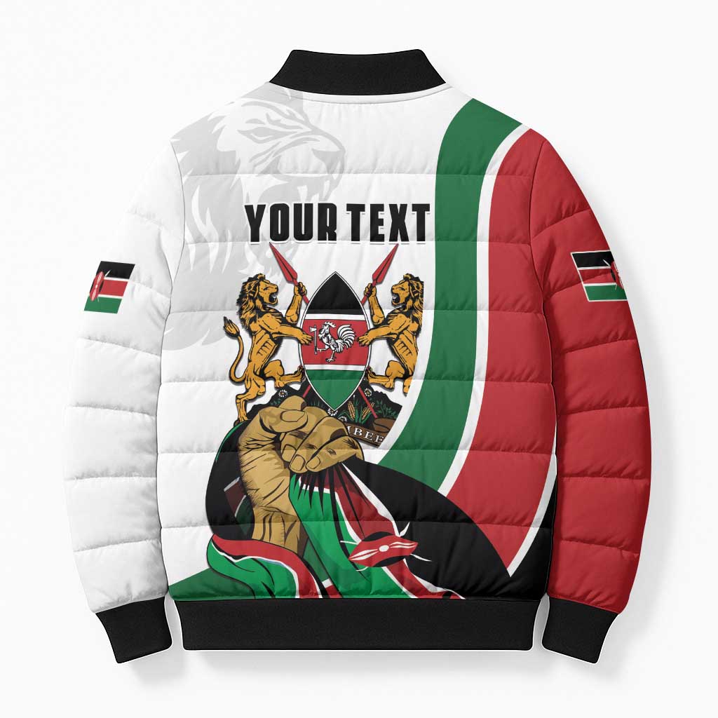 Personalized Kenya Jamhuri Day Bomber Puffer Jacket Lion With Coat Of Arms - Wonder Print Shop