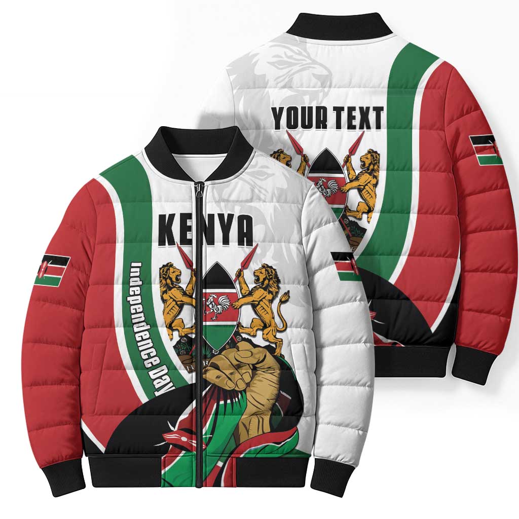 Personalized Kenya Jamhuri Day Bomber Puffer Jacket Lion With Coat Of Arms - Wonder Print Shop