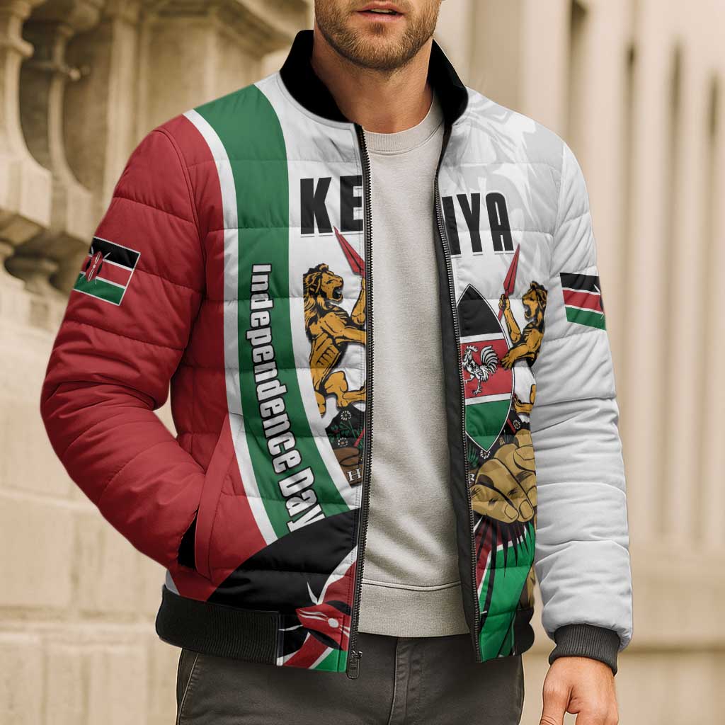 Personalized Kenya Jamhuri Day Bomber Puffer Jacket Lion With Coat Of Arms - Wonder Print Shop