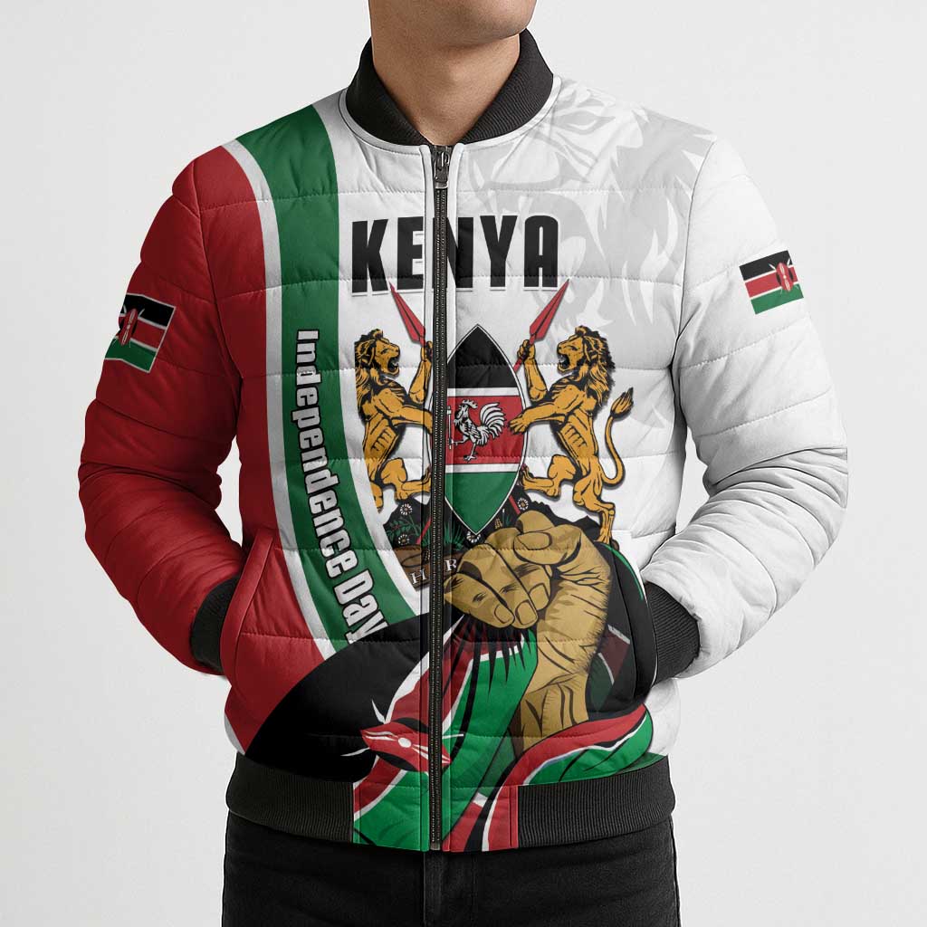 Personalized Kenya Jamhuri Day Bomber Puffer Jacket Lion With Coat Of Arms - Wonder Print Shop