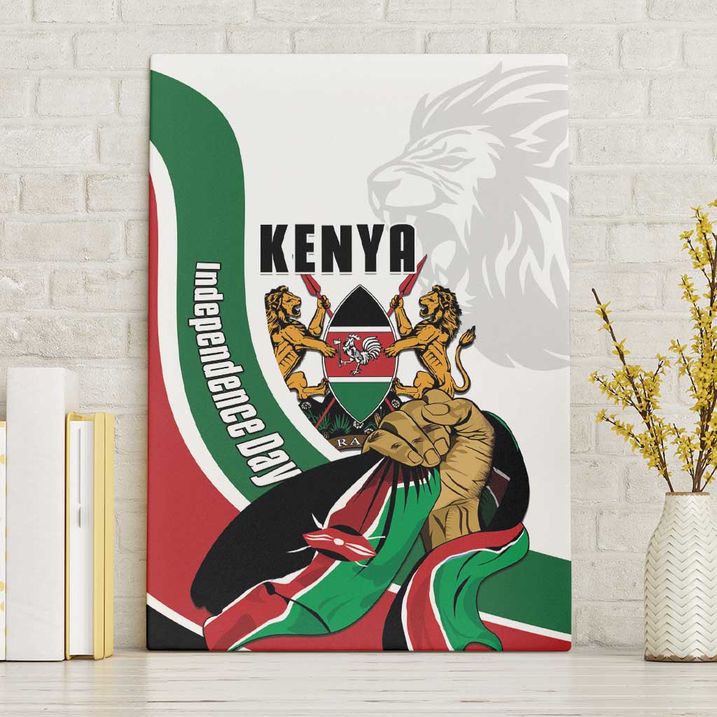 Kenya Jamhuri Day Canvas Wall Art Lion With Coat Of Arms - Wonder Print Shop