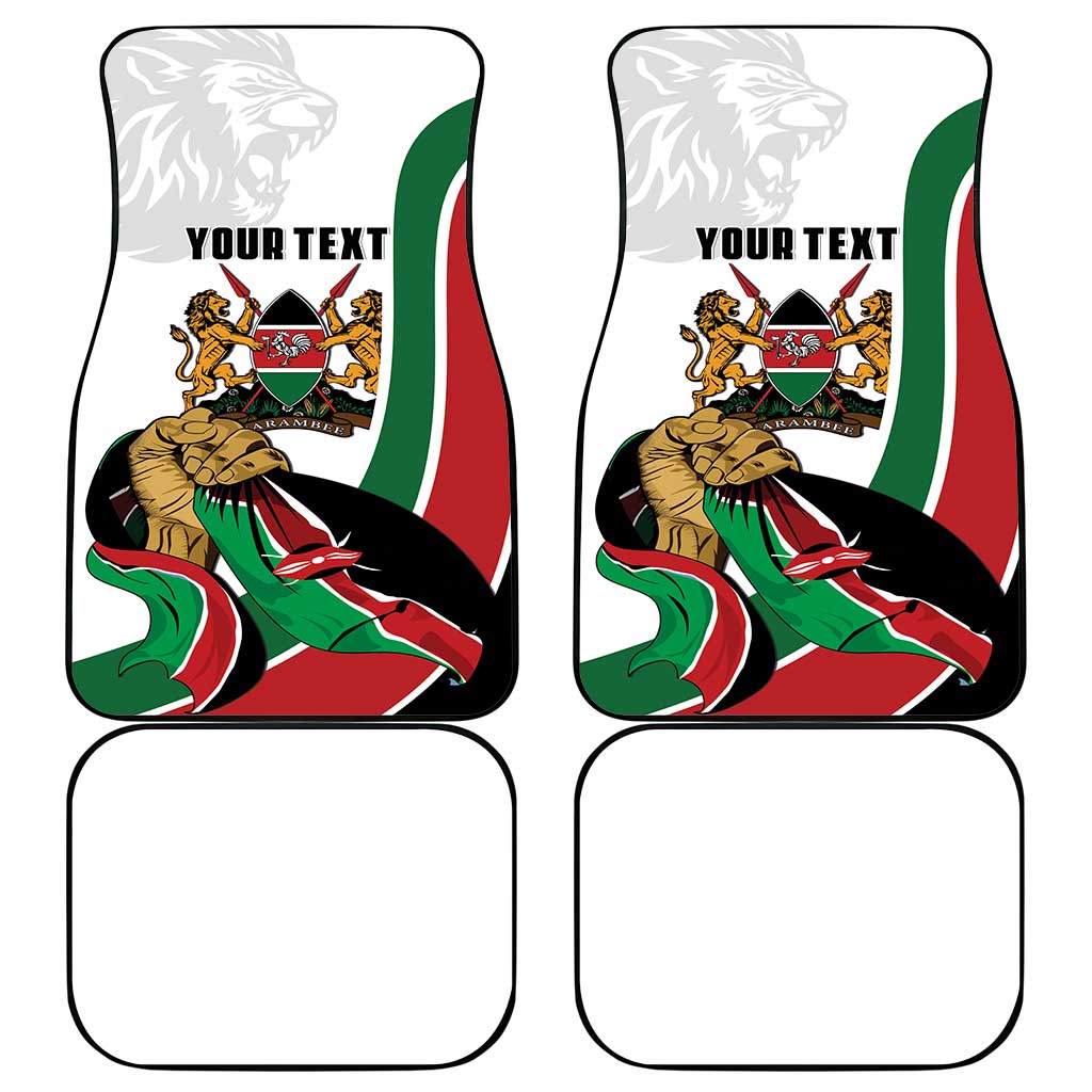 Personalized Kenya Jamhuri Day Car Mats Lion With Coat Of Arms - Wonder Print Shop